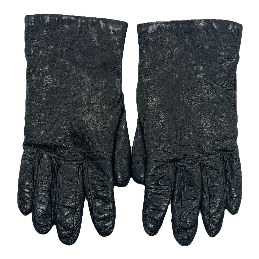 Talbots Soft Italian Leather 9" Gloves Women 7 Black Cashmere Lined Vintage EUC